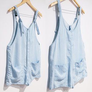 Zara Light Blue Soft Chambray Button Front Cute Overall Shortall Shorts Romper S